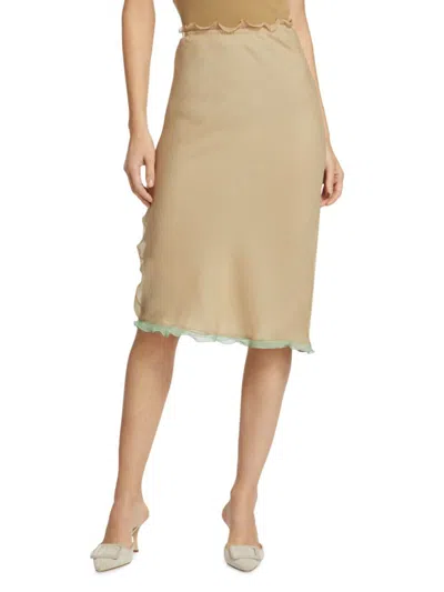 Fendi Woman Midi Skirt Sand Size 6 Silk In Tan
