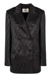Fendi Logo Jacquard Double-breasted Crepe Blazer In Black