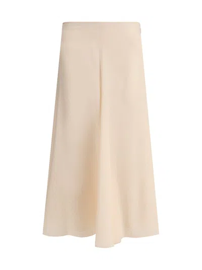 Fendi Ff Logo Silk Skirt-42 Nd  Female In Beige
