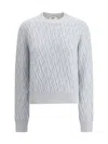 Fendi Jacquard Silk Sweater With Ribbed Crew In Multicolor