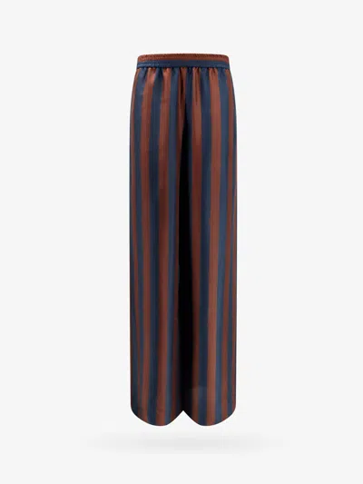 Fendi Women Silk Trouser With Pequin Stripes In Brown
