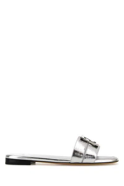 Fendi Women Silver Leather Baguette Slippers