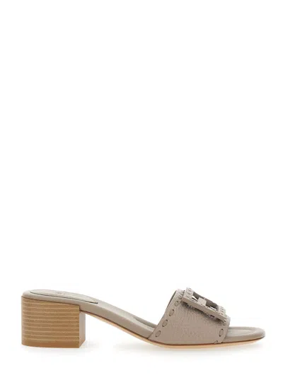 Fendi Flat Sandals Open Toe Block Heel Cutout In Neutral