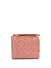 Fendi Slim Baguette Wallet In Pink Nappa With Ff Motif Women In Pink