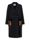 Fendi Straight-fit Midi Coat With Side Slits At The Bottom In Blue