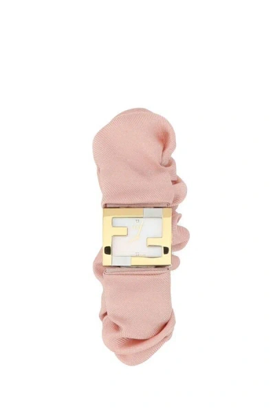 Fendi Stainless Steel And Pink Nylon Mania Baguette Watch In Nude