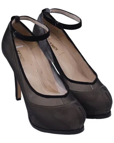 FENDI FENDI WOMEN'S SUEDE MESH PLATFORM PUMP (AUTHENTIC PRE-LOVED)