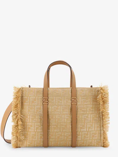 Fendi Women Summer Tote Rafia Shoulder Bag With All-over Ff Logo