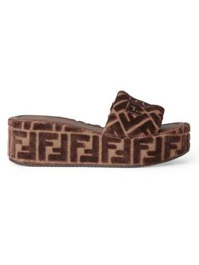 Fendi Wedge Sunshine Sandals In Brown