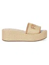 Fendi Sunshine Raffia Platform Slide Sandals In Brown