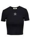 Fendi Women T-shirt A Coste Cropped Con Dettaglio Logo In Cotone Stretch Nero Donna In Black