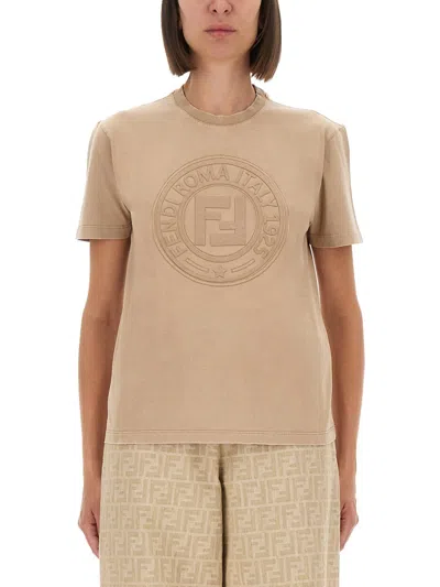 Fendi Women T-shirt With Logo In Brown