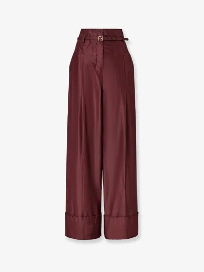 Fendi Women Burgundy Taffeta Pant In Brown