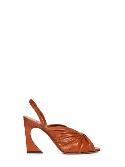 Fendi Arco Elasticated Bow Heeled Sandals In Orange