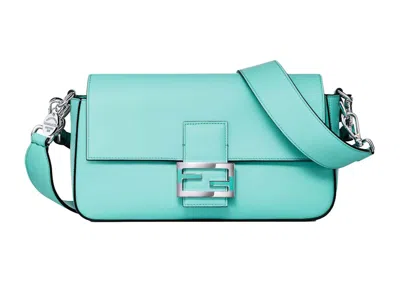 Pre-owned Fendi Women's Tiffany X  Medium Baguette In Tiffany Blue Leather With Sterling Silver