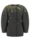 Fendi Tweed Blazer Belted Waist Puff Sleeves In Gray