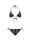 Fendi Women Brown Reversible Bikini With Adjustable Tie Closure And All-over Stripe Motif In Tech Fa In Brown