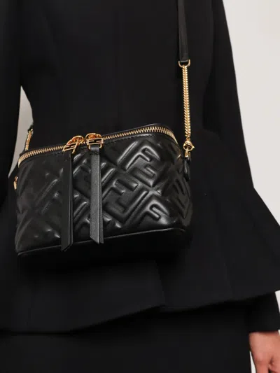 Fendi Women Vanity Leather Shoulder Bag With Ff Motif In Black
