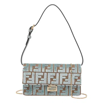 Fendi Women Velvet Ff Baguette Wallet On Chain In Blue