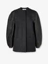 Fendi Women Virgin Wool Coat With Leather Sleeves In Multi