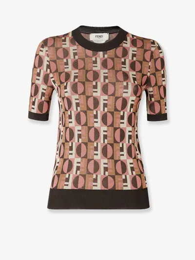 FENDI FENDI WOMEN VISCOSE SWEATER WITH OPTICAL FENDI MOTIF