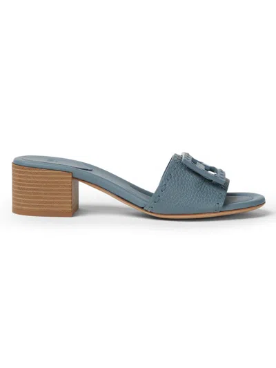 Fendi Baguette Mercury Blue Leather Medium-heel Slides