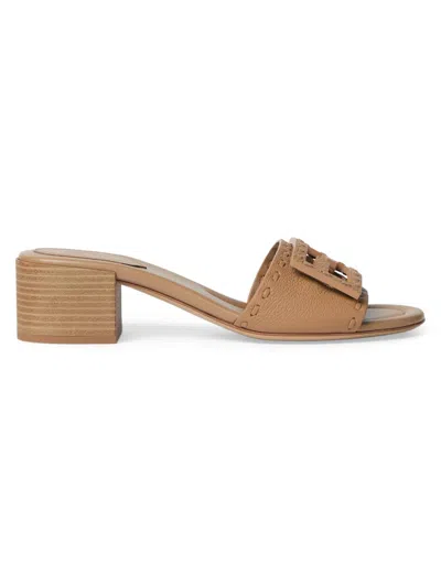 Fendi 45mm Ff Baguette Vitello Leather Slide Sandals In Nude