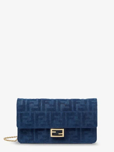 Fendi Women Wallet On Chain Baguette Shoulder Bag In Denim-effect Ff Corduroy In Multi