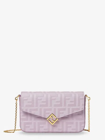Fendi Women Wallet On Chain Ff Diamonds Leather Shoulder Bag With Ff Embossed Logo In Pink
