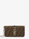 Fendi Women Wallet On Chain Ff Jacquard Fabric Wallet/bag In Brown