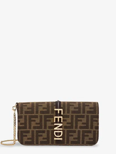 Fendi Women Wallet On Chain Ff Jacquard Fabric Wallet/bag In Brown