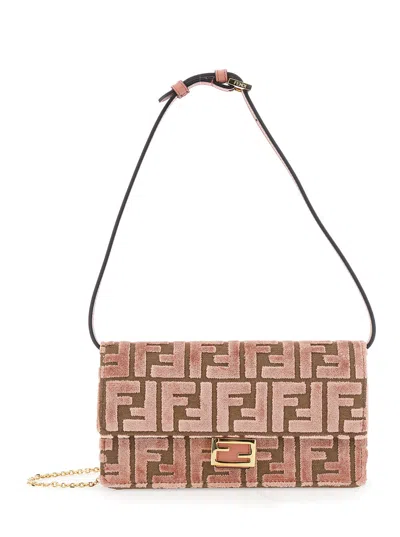 Fendi Women Wallet On Chain Zucca Velvet In Pink