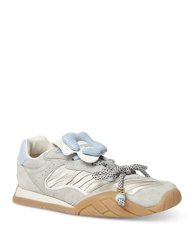 Fendi Wave Pulse Light Grey Fabric And Suede Low-tops. In Gray