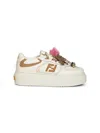 Fendi Match Low Top Platform In White Leather With Charm Women In Multi