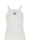 Fendi Women White Ribbed Tank Top With Contrasting Logo Embroidery In Stretch Cotton Woman In Gray