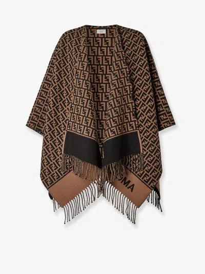 Fendi Women Wool And Cashmere Poncho In Burgundy
