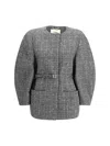 Fendi Women Blouson Jacket In Wool And Cotton Tweed With A Check Pattern In Gray