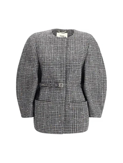FENDI FENDI WOMEN WOOL AND COTTON TWEED BLOUSON JACKET