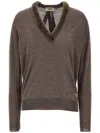 Fendi Wool And Silk V-neck Jumper Clothing In Brown