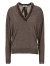 Fendi Wool And Silk V-neck Jumper Clothing In Brown