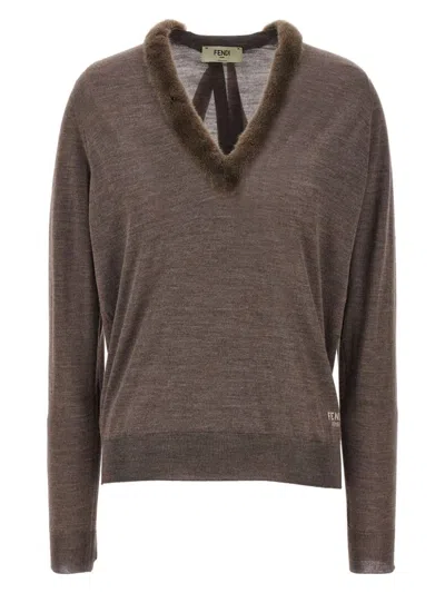 FENDI WOMEN'S WOOL AND SILK V-NECK JUMPER SWEATER