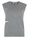 Fendi Sleeveless Wool Top With Unique Cut-out Detail In Gray
