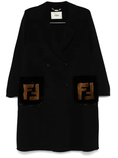 Fendi Women Wool Double-breasted Coat In Black