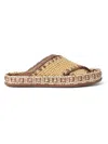 Fendi Beige Raffia-effect Material Slides In Brown
