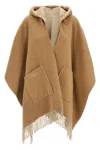 Fendi Poncho Fringed Hooded Front Pockets In Cream