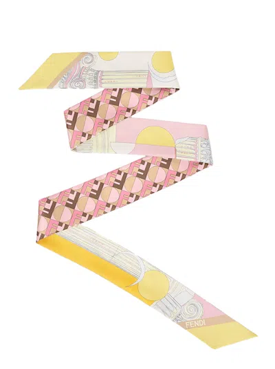 FENDI FENDI WOMEN FOULARD CON MOTIVO GEOMETRICO E FF ALL-OVER IN SETA MULTICOLOR DONNA