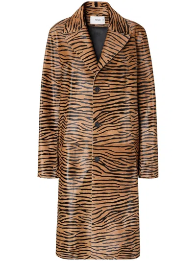 Fendi Women's Zebra-print Long Coat In Beige