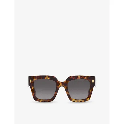 Fendi Womens Brown Fe40101i  Roma Square-frame Tortoiseshell Acetate Sunglasses