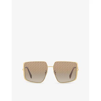 Fendi Womens Fe40148u Irregular-frame Metal Sunglasses Gold
