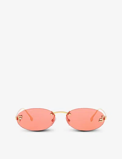 Fendi First Fe 4075us 30a Oval Sunglasses In Gold